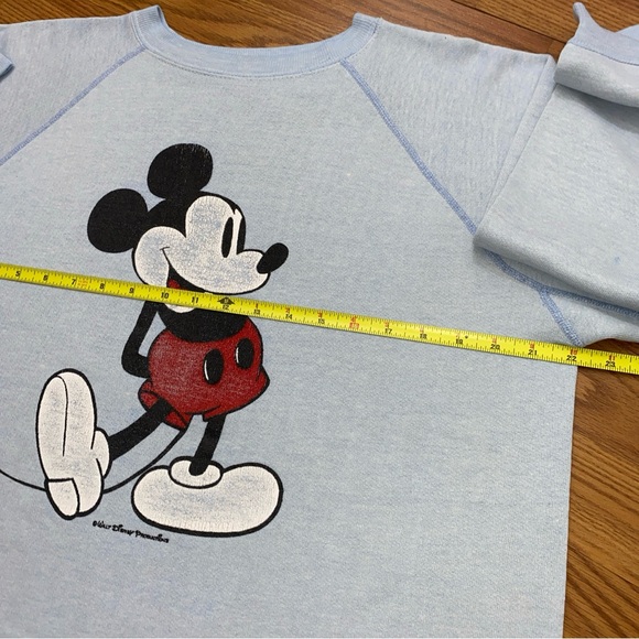 Vintage 70s Disney Mickey Mouse Blue Raglan Sweatshirt Size L Pop Art USA Made - Picture 7 of 8